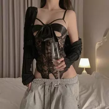 Сексуальное белье сексуальное бесплатное кружевное боди чрезвычайно соблазнительная женская пижама бантик интерес one size fits all