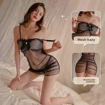 Сексуальное нижнее белье Сексуальное кружевное сетчатое Прозрачное в горошек Страсть Униформа Соблазн Горячий костюм Подвязка Бабочка One size
