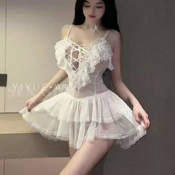 Sexy lingerie sexy lace seduction mesh see-through nightgown hot passion small chest uniform pajamas one size fits all