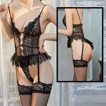 Сексуальное белье, сексуальное кружевное корректирующее белье, открытая спина, большая грудь, соблазнительные прозрачные обтягивающие подтяжки, пижамы женские One Size