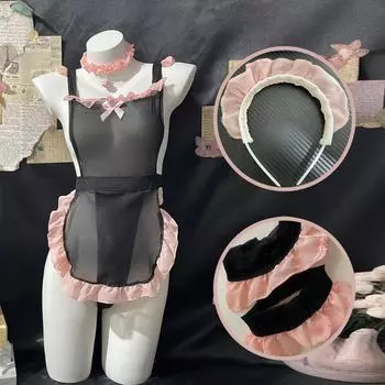 Сексуальное нижнее белье Сексуальный фартук горничной Соблазн Перспектива Игривая униформа горничной Страсть Бесплатный костюм Обнаженные ягодицы One Size
