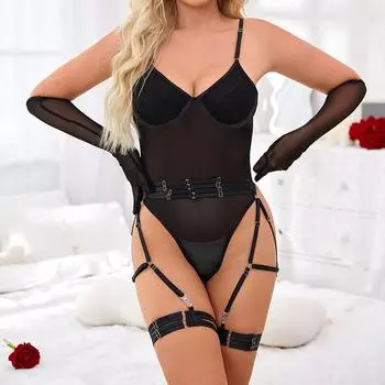 Сексуальное белье сексуальные бретели собирают тонкий бюстгальтер страсть облегающая униформа комплект из трех предметов S