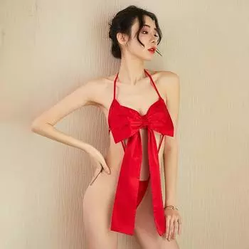 Сексуальное нижнее белье Сексуальный женский комбинезон с шнуровкой на шее и бантом Сексуальная униформа для страсти костюм для соблазнения Average size 80-60 kg