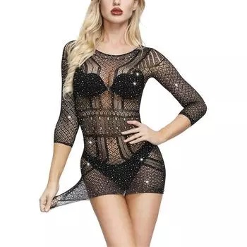 Сексуальное нижнее белье Блестящие стразы Полые ночные сорочки на бретелях Экзотическое нижнее белье Женские ночные сорочки со стразами One size