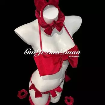 Сексуальное нижнее белье униформа соблазнение, золотой бархатный бант топ-труба сексуальный игривый костюм кролика женский стиль из трех частей M