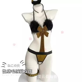 Сексуальное нижнее белье Униформа Соблазнение Трехточечный Слитный Плюшевая Киска Косплей Костюм one size fits all