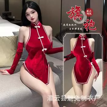 Sexy lingerie women s cheongsam seductive small-breasted pajamas hot open crotch free passion set 2693 one size fits all