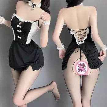 Сексуальное женское нижнее белье чистое желание ветровка девушка-кошка соблазнение с открытой попой свободный косплей костюм горничной 7 average size (80-60kg)