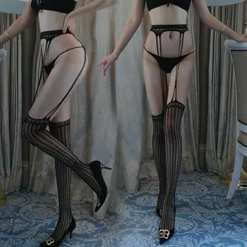 Сексуальное белье, женское сексуальное, соблазнительное открытое белье, чулки-сетка с подвязками Hardcover (80-70 kg)