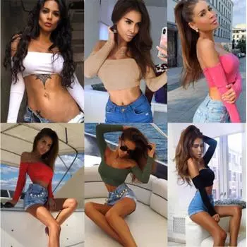 Sexy Long Sleeve Off Shoulder T-shirt Crop for Women Spring Summer Autumn Basic Tees Fashion Female T-shirt Solid Color Tops S чёрный