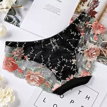 Сексуальные дышащие ультратонкие трусики с низкой талией и цветочной вышивкой, трусы, нижнее белье, трусики M серый
