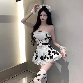 Сексуальная одежда для горничной Домашняя пижама для горничной Коровье платье One size