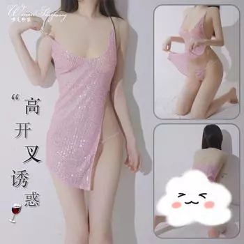 Сексуальная ночная сорочка женская горячая с высоким разрезом соблазнительная на бретельках пижама асимметричная юбка с глубоким V-образным вырезом юбка с пайетками one size fits all