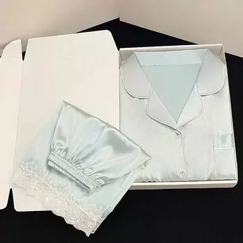 Sexy Nightwear Women s Pajamas Set Short Sleeve Shorts Lapel Cardigan Ladies Homewear Sexy Lace Lace Simple Solid Sleepwear M