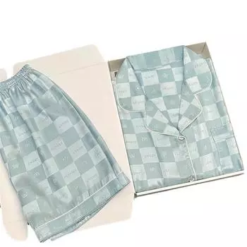 Sexy Nightwear Women Silk Plaid 2PCS Set Cardigan Lapel Letters Sleepwear Ladies Pajama Solid Fashion Soft Simple Home Wear M розовый