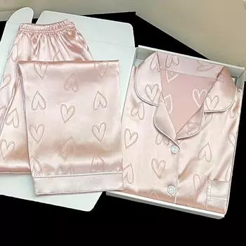 Сексуальная женская ночная одежда, мягкая модная домашняя одежда, кардиган с принтом «любовь», лацкан, брюки с короткими рукавами, женская пижама для девочек, одежда для сна M розовый