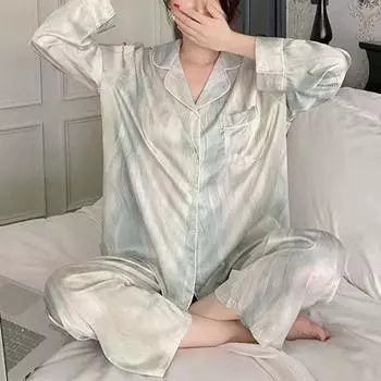 Сексуальная женская пижама с рисунком волнистого цвета, модная женская домашняя одежда, двухкомпонентный кардиган с длинными рукавами, одежда для сна на осень-зиму XXL зелёный