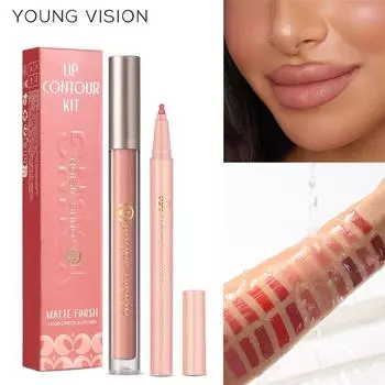 Sexy Nude Lip Glaze и Lip Liner 2 набора Gourd Head Liquid Lip Liner Водостойкий и не легко наклеиваемый Cup Lip Glaze 01#