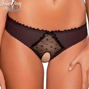 Sexy Open Crotch Lace Lingerie Panties - Women s Erotic See-Through Design L