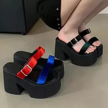 Sexy Open Toe Chunky Platform Sandals Women Super High Heel 11cm Slides Slippers for Women Wedge Increase Summer Flip Flops 35 зелёный