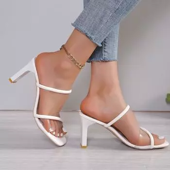 Sexy outer slippers fairy thick heel transparent high heel 2024 summer new item with fashion sandals women s sandals 35