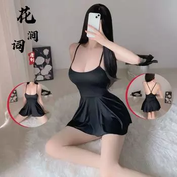 Сексуальная пижама сексуальная униформа ледяной шелк на бретелях юбка на бедра чулки соблазнение страсть халат average size