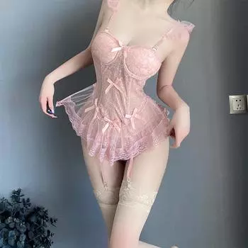 Sexy pajamas small breasts gather with steel rim lace mesh suspender vest high-end pajamas New women s M (80-55 kg)