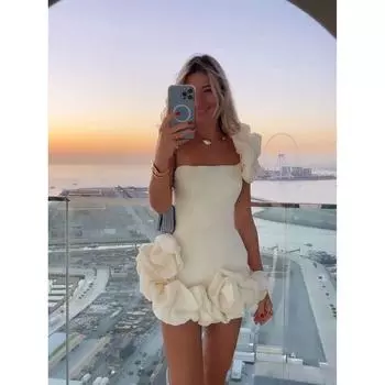 Sexy Party Dress Women s Party Dress Ruffles Bud Tight Waist Dress One Shoulder Tube Top Bodycon Dress White S