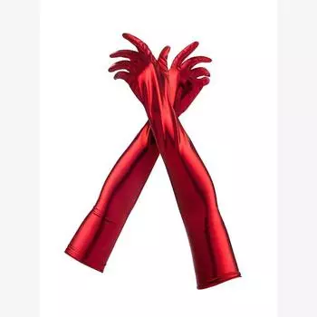 Sexy Patent Leather Gloves Long Cosplay Fashion Accessories Black Tight Gloves DS Pole Dance Gloves for Performance Red M