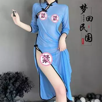 Сексуальный перспективный боковой вилочный форменный костюм в стиле Республики Китай, сексуальное ципао, ночная сорочка, сексуальное нижнее белье One Size