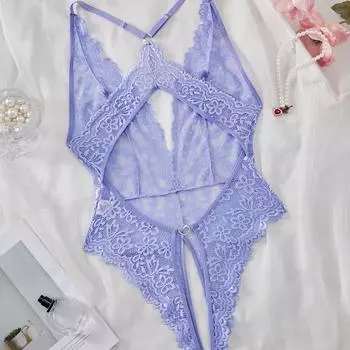Сексуальные пижамы Кружевные Вышитые С открытой спиной Боди с открытой промежностью S