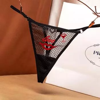 Сексуальные клетчатые прозрачные стринги Женские горячие с вырезами Вышитые Любовь Бриллиантовые украшения Красивые ягодицы Низкая посадка Тонкий пояс Соблазнительные трусики One size fits all (80-60kg)