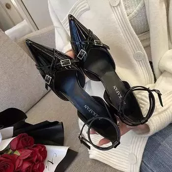Sexy Pointy Banquet High Heels Elegant Luxury Party Women s Shoes Beautiful Versatile 2024 New Fashion Slim Heels Women s Shoes 34 чёрный