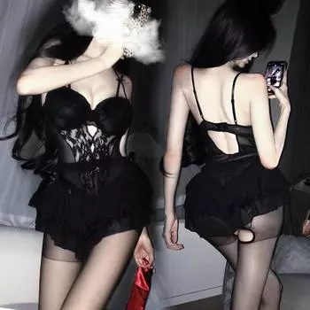 Сексуальная пижама премиум-класса с нагрудными подушечками, кружевом, пижама чистой похоти, комплект униформы, косточки, маленькая грудь собранная Average size