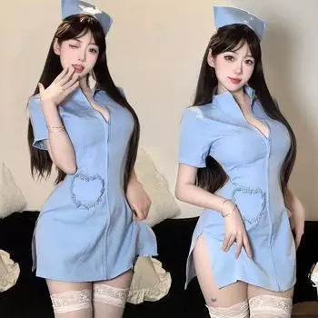 Сексуальный чистый медсестра Эротическое нижнее белье Глубокое V Соблазнение Горячий косплей Постельная униформа Бесплатный набор average size (80-60kg)