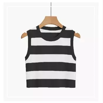 Сексуальный трикотажный топ-майка для женщин, летний полосатый укороченный топ без рукавов с круглым вырезом, уличный винтажный корейский жилет-рубашка Y2K ClothesF S небесно-голубой