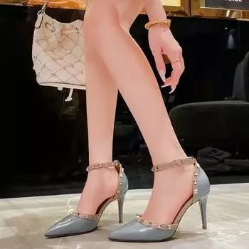 Sexy rivet high heels women s thin heels pointed 2025 new one-word buckle with bag head sandals temperament with skirt 34