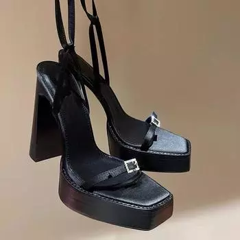 Sexy Sandals Women s Summer New Fashion Thick Heel One Line Buckle Waterproof Platform Square Head Open Toe High Heels 35