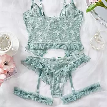 Сексуальное Сексуальное Кружево Легкое Дышащее Нижнее Белье Бретельки Принт Бабочки Кольца для Ног Сексуальный Комплект S