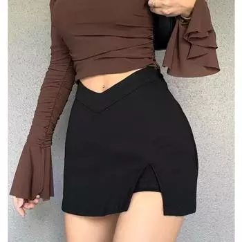Sexy Sheath Culottes Women s 2025 Spring/Summer New Arrival High Waist V-Type Silm Shorts Fashion Wind Split Crop Top Hot Pants Black XL