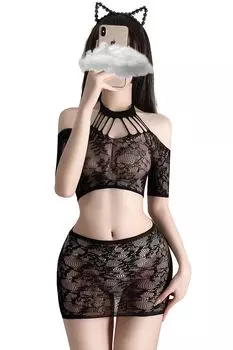 Sexy Sheer Body Body Full Body Net Ultra Thin Net Perforated Hanging Neck Lace Mesh 2 Piece Sexy Sexy Full Body Sheer Bra [ADSEXY] Lingerie,