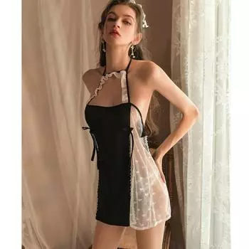 Sexy Sheer Lace Nightgown Erotic Temptation Dress Transparent Erotic Backless Sleeveless Dress Woman Sexy Lace Lingerie XXS