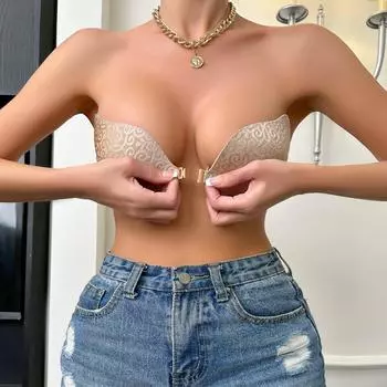 Sexy silicone invisible jacquard cloth surface gathering bra non-slip front buckle chest sticker A