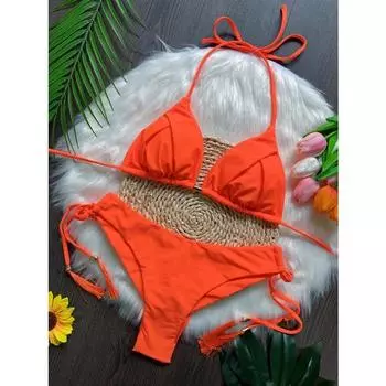 Sexy Solid Color Bandage Bikinis Set Women s Swimsuit Two-piece Triangle Swimwear Bathing Suit Brazilian Biquinis S