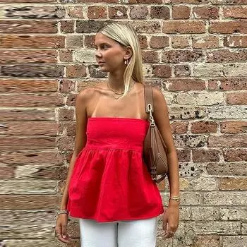 Сексуальные однотонные оборчатые женские топы без бретелек с оборками, лоскутные безрукавки с открытыми плечами, женские топы весна-лето, модные женские топы S розовый