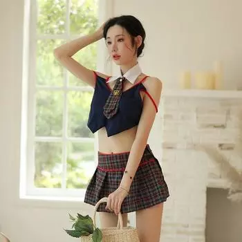 Сексуальное белье на бретельках, милый бантик, британская студенческая форма, студенческий костюм average size