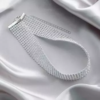 Sexy Super Flash Rhinestone Collarbone Chain Choker Neck Jewelry, Full Diamond Multi-Row Neck Chain Necklace Female серебряный