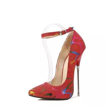 Sexy Supergirl Thin Heel Black Pointed Temperament Celebrity Drag Large Size Metal Heel Home Bed High Heels 35