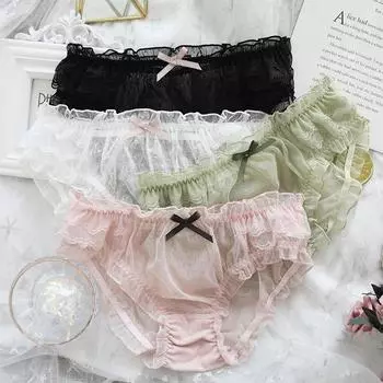 Sexy Sweet Transparent Lace Bow Underpants Underwear Lingerie Briefs Mesh Panties M