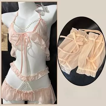 Сексуальное нижнее белье Сексуальная грудь Жемчужный вырез Трехточечный кружевной униформа бедра Перспектива Милая женщина One size